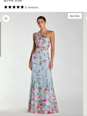 NWT MAC DUGGAL One-Shoulder Blue Floral Evening Dress SOLD OUT IN SIZE 8 ON SITE